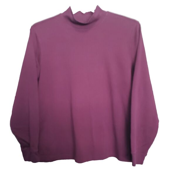 LL Bean Women's Cotton Purple Interlock Mock Turtleneck Shirt Size 2X Plus - Picture 1 of 6